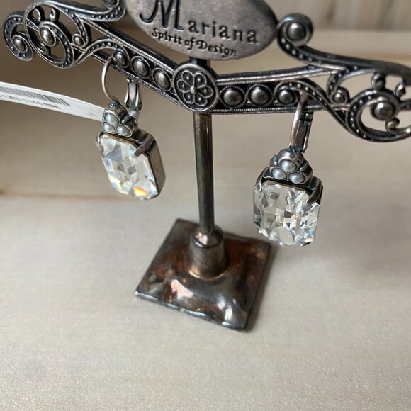 NWT Mariana Emerald Cut Clear Swarovski Crystal Silver Plated Leverback Earrings - Picture 5 of 13